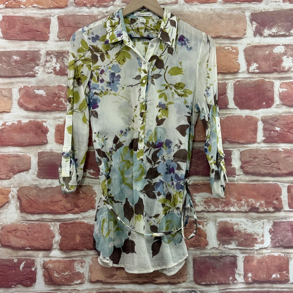 Coldwater Creek Top Women's XS Petite Multicolor Garden Floral Abstract Shirt